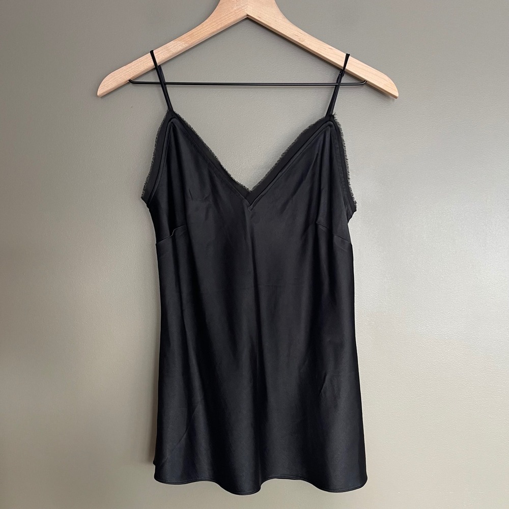 FRAME Satin Lounge Tank Top In Black Sz Small Sleeveless Blouse Chic Sexy Silky - Picture 9 of 16